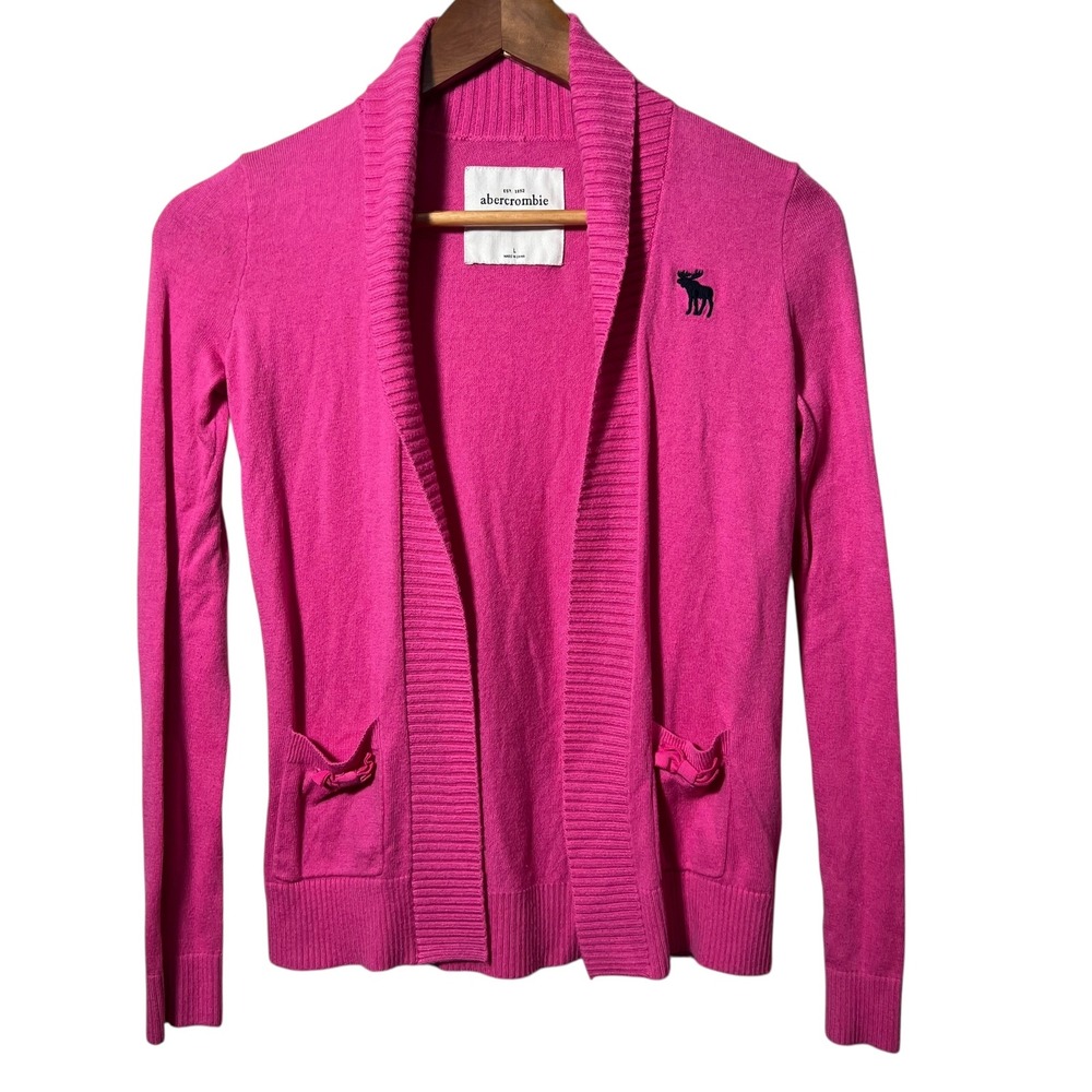 Abercrombie Kids Pink Cardigan Sweater L‎ Bow Pockets Preppy Y2K Cute Cozy